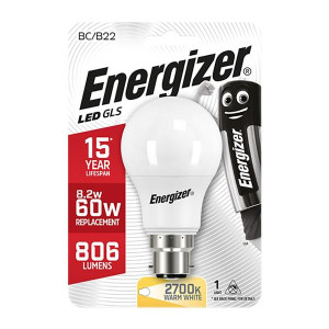 Energizer 8.8W (60W) B22 Gls Led Light Bulb Warm White