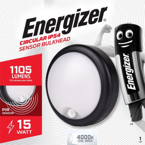 Energizer Circular Ip54 Sensor Bulkhead 1105 Lumens 15W 73 Lumens Per Watt