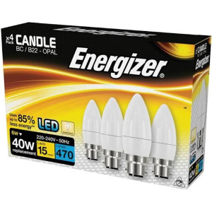 Energizer 6W (40W) B22 Candle Led Light Bulb Warm White 4Pk