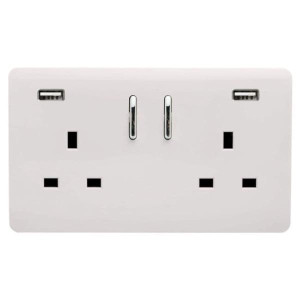 Trendi 2 Gang Usb 2100Ma Plug Socket White