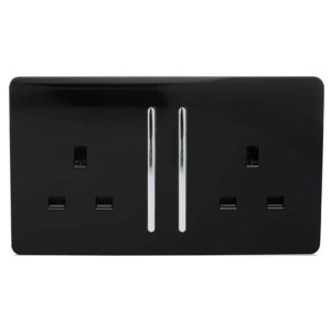 Trendi 2 Gang Long Switched Plug Socket Black