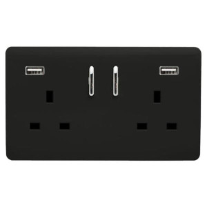 Trendi 2 Gang Usb 2100Ma Plug Socket Black