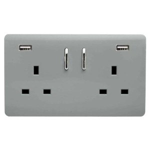 Trendi 2 Gang Usb 2100Ma Plug Socket Silver