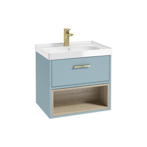 Malmo 60Cm Matt Morning Sky Blue Single Drawer Vanity Unit Gloss Basin - Brushed Gold Handle