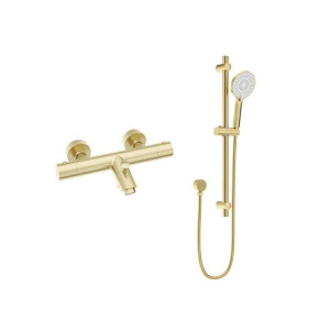 Form Thermostatic Bath Shower Mixer & Alita Slide Rail Kit Brushed Gold
