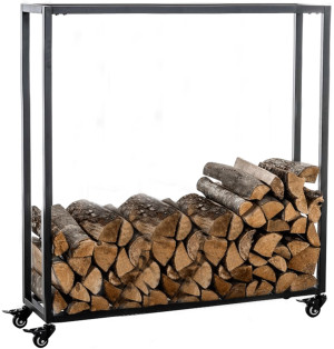Stojak na drewno opałowe na kółkach Mobilny Hetta 25x80x100 cm Czarny