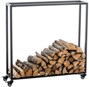 Stojak na drewno opałowe na kółkach Mobilny Hetta 25x100x100 cm Czarny