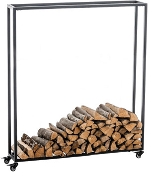 Stojak na drewno opałowe na kółkach Mobilny Hetta 25x100x150 cm Czarny