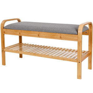 Półka na Buty Szafka Stojak Regał z Siedziskiem Bambusowa 90x55x33 Szara