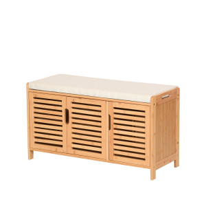 Szafka na Buty z Siedziskiem do Przedpokoju Bambusowa 50x90x35 Beżowy