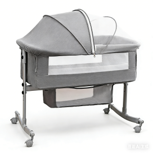 OWJHE Babybed 3-in-1, wieg, bedhekje, box, 0-3 jaar, multifunctioneel, opklapbaar en verstelbaar, met muskietennet & wielen Grey