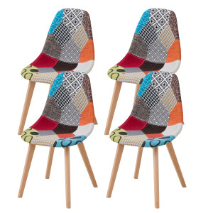 EGOONM 4er-Set nordischer Esszimmerstühle im mittelalterlichen Stil mit Beinen aus Buchenholz, Patchwork-Stoff für Küche, Esszimmer, Wohnzimmer