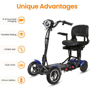 SUNNIGOO 4-wiel scootmobiel elektrische scooter dubbele 500W motor 36V 18Ah lithiumbatterij lichtgewicht opvouwbaar lange afstand 50 km 500W 36V 18AH