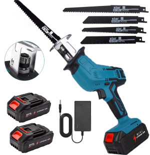OWJHE Borstelloze Reciprozaag Reciprozaag Draagbare Draadloze Power Tools Met 4 Stuks Zaagbladen Voor Makita 21V Batterij Model A Battery*2