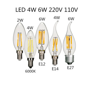 10 STKS LED-lamp C35 E14 E12 E27 220 V 110 V Dimbaar 2 W 4 W 6 W Ontwerp Energiebesparende Kaars Warm Wit Gloeidraad Licht 360 Graden Lamp warm wit