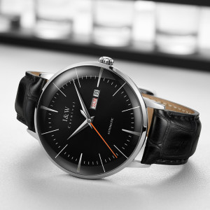 I&W Japan MIYOTA Automatikuhr 3D gebogener Saphir mechanische Armbanduhren wasserdichtes Lederarmband Doppelkalenderuhren für Herren
