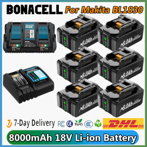 bonacell Für Makita BL1830 Akku wiederaufladbar 8000 mAh 18 V BL1830 BL1815 BL1860 BL1840 Werkzeug Ersatzakku mit 4 A 6 A Ladegerät