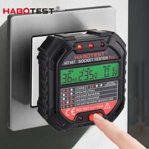 HABOTEST HT107 Steckdosentester, digitaler Stecker, Wechselspannungserkennung, 30 mA, RCD-Test, Polarität, Phasenprüfung, Schaltungsprüfer,