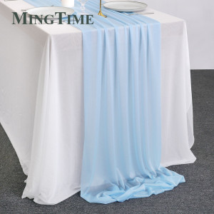 MINGTIME Tischläufer, hellblau, durchsichtig, Chiffon, luxuriös, solide, rustikal, für romantische Zeremonie, Empfang, Hochzeit, Party, Tischwäsche,