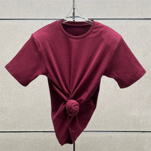 NONE Damen-T-Shirt 2025, Sommer, neues elastisches Strick-Kurzarm-Top, 3D-Blume verzierter Rundhalspullover, reines Baumwoll-Crop-Top
