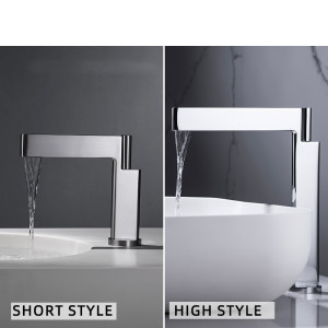 NONE Waschbecken-Wasserhahn, Armaturen, Badmischer, hoch, für Badezimmer, Waschbecken, Wasserhahn, Messing, Chrom, Grau, mit Einhandgriff, für heißes