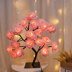 XIWANGFIRE 24 LED Rosenbaum Lichter USB Stecker Tischlampe Fee Blume Nachtlicht für Home Party Weihnachten Hochzeit Schlafzimmer Dekoration Geschenk