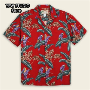 NONE Hawaii Tropischer Stil Papageien-Druck Kurzarm Aloha-Hemden Kubanischer Stil Sommer Plus Size Lässige neue Herrenhemden