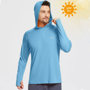 NONE Herren UPF 50+ Sonnenschutz-Kapuzenpullover, langärmelig, LSF/UV, schnell trocknend, leicht, Angeln, Workout, Daumenloch-T-Shirt, männlich
