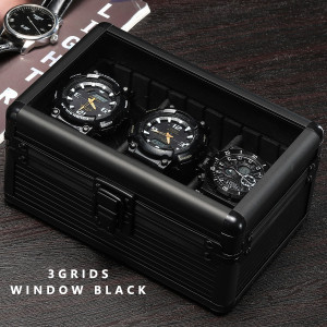 NONE Praktische 3 Slot Uhren box Aluminium legierung Uhren vitrine Glasplatte Uhrengehäuse Uhren Aufbewahrung sbox
