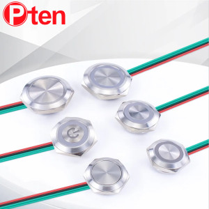 Pten 16/19/22/25/30mm mit Drähten Kurzhub wasserdichter Metall druckknopf schalter 1no momentane Selbst rück stell leuchte 12-24V/220V