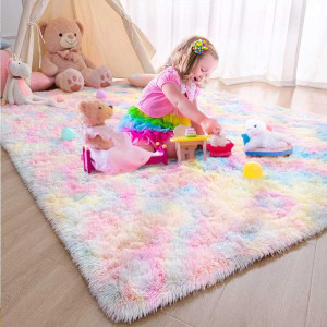 FORSWAN Kinder Teppich Mädchen Regenbogen Farben Teppiche Für Wohnzimmer Große Push Weiche Schlafzimmer Teppiche Nacht Kinderzimmer Boden Nette Matten