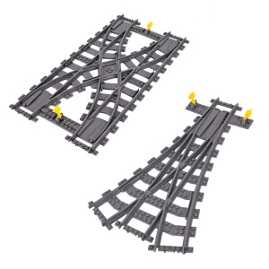 NONE MOC Stadt Zug Rail Crossing Tracks Set Stud Lücke Triple Schalter Ziegel Bausteine Technische Erleuchten Spielzeug für kinder