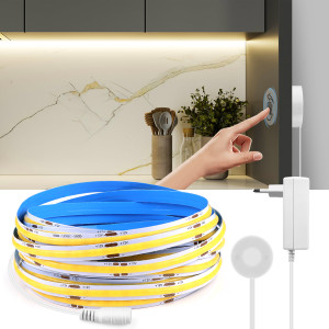 CHNAITEKE Touch-Dimmer und Handfegen-Induktionsschalter, flexibles COB-LED-Streifenlicht, 12 V, 320 LEDs/m, LED-Lichtband, Schlafzimmer- und