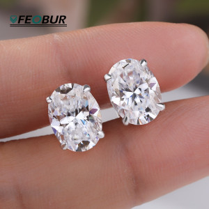 FEOBUR Zertifizierte 1,5/2/4CT Moissanit Ovale Ohrstecker für Damen 925 Sterling Silber Funkelnde Labor-Diamant-Ohrstecker Brautschmuck