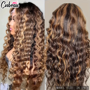CNBEAU 13x6/13X4 HD Spitze Frontal Perücke Honig Blonde Highlight Tiefe Welle Perücken 100% Echthaar Perücke 13x4 Spitze Front Echthaar Perücken Für