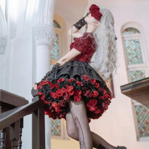 NONE Handgemachte bunte Blumen Petticoat Lolita Rock Unterstützung Ernte Kawaii kurzes Kleid Halloween Zubehör süßes Mädchen Korea Japan