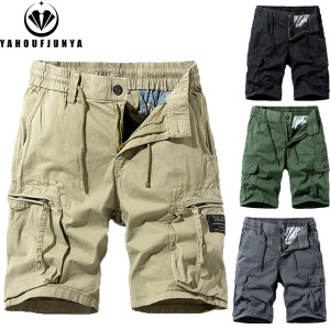 YAHOUFJUNYA Männer Sommer Einfarbig Outdoor Freizeit Fracht Bequeme Shorts Männer Elastische Taille Lose Gerade Hochwertige Design Shorts Männlich