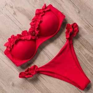 Pautakii Sexy Gerüschter Volant-Bikini 2026 Damen Bandeau Badeanzug Frauen Bademode Zweiteiliger Bikini-Set Push-Up Badeanzug
