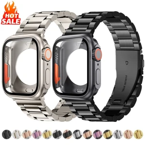 CAOWTAN Armband + Gehäuse für Apple Watch Band 46 mm 42 mm 44 mm 45 mm 41 mm Vollständige Abdeckung Metall-Edelstahlband Iwatch Serie 11 10 9 8 7 6 SE