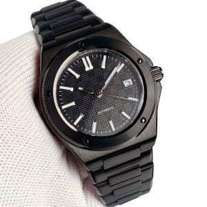 Tandorio Engineer Style Herren-Mechanische Uhr, passend für NH35, komplett schwarzes PVD-Gehäuse, Saphirglas, 100 m wasserdichte Automatikuhr
