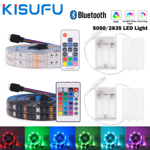 KISUFU Batteriebetriebenes 5-V-RGB-Streifen-LED-Licht 5050/2835 Bluetooth/24-Tasten-Fernbedienungsset, flexibles LED-Band, Diode, selbstklebende