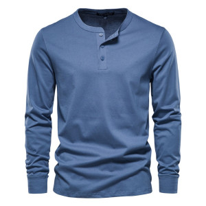 AIOPESON Henley Kragen T Shirt Männer Casual Einfarbig Langarm T Shirt für Männer Herbst Hohe Qualität 100% Baumwolle Herren T Shirts