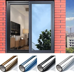 AFDB Multi-size One Way Mirror Window Film Privacy Sun Blocking Glassticker Warmtecontrole Reflecterende film Zelfklevende raamtint Silver-silver