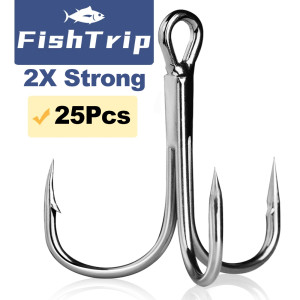 FishTrip Angel-Drillinge, 2 x starker Dreifachhaken, Köderhaken aus Kohlenstoffstahl für Salzwasser und Süßwasser