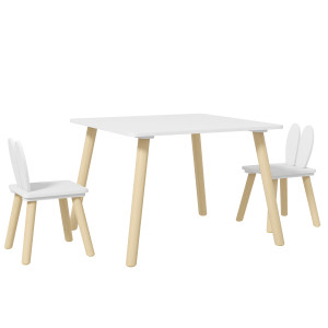AIYAPLAY Together tafel en 2 stoelen kindertafel met 2 stoelen Scandinavisch design oor konijn drinkpin b