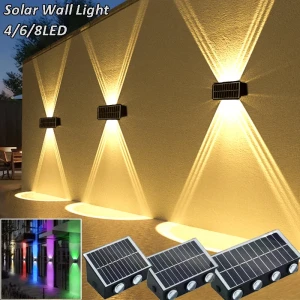 VENUSWING Solar-LED-Strahler für den Außenbereich, wasserdicht, obere und untere Beleuchtung, Veranda-Lichter, solarbetriebene Straßenlaterne für