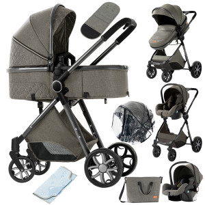 Other Kinderwagen 3 in 1 Kinderwagen Lichtgewicht Kinderwagen Draagbare kinderwagen kinderwagens voor pasgeboren baby autostoel kinderwagen met wieg