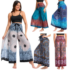 NONE Boho-Palazzo-Hose für Damen, weites Bein, Yoga, Wickelbund, Strand-Cover-Up-Hose, Rayon, weiche, atmungsaktive, lockere Hose