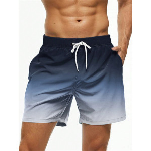 NONE Strandshorts mit Farbverlaufs-Block-Grafik für Herren, bunte 3D-Druckbrett-Shorts, lässige, atmungsaktive kurze Hosen, lockere Badehose