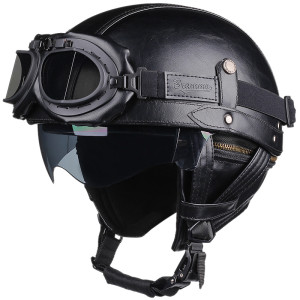 HEROBIKER Retro Motorrad Helm PU Leder Moto Helme Männer Frauen Halb Helm HD Objektiv Casco Vier Jahreszeiten Reiten Roller Capacetes